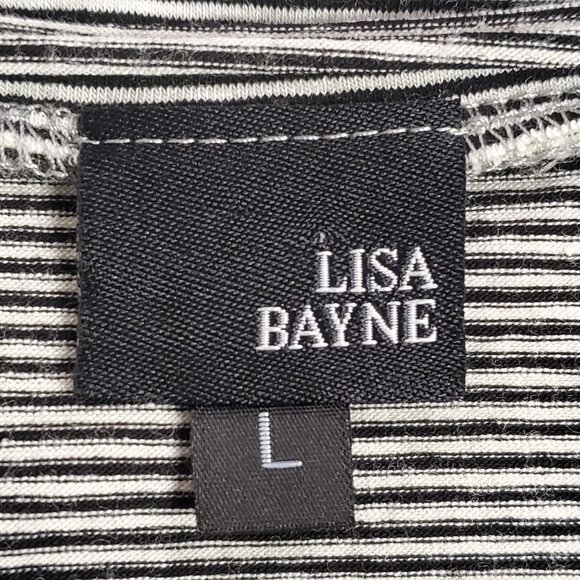 Lisa Bayne Womens Capsule Striped Short Sleeve Top Size L Black Flowy High Low - Picture 4 of 11